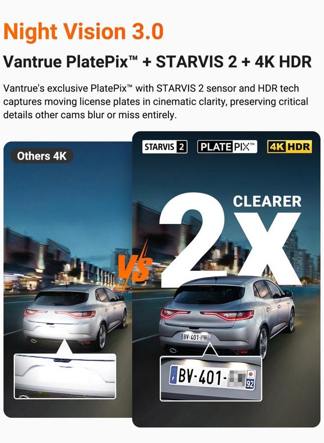 Vantrue N4 Pro S 4K 3 Channel Dash Cam w/Triple STARVIS 2, 4K+1080P+2.5K Front Inside Rear Dash Camera, HDR IR Night Vision, Voice Control, 24/7 Parking Mode, GPS, Wi-Fi, Support 1TB - Image 3