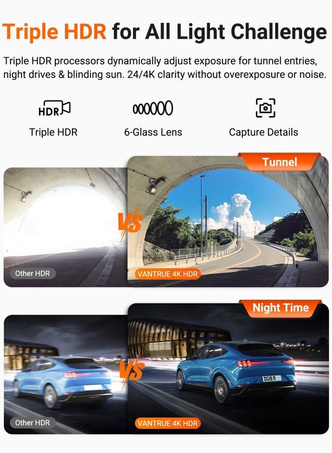 Vantrue N4 Pro S 4K 3 Channel Dash Cam w/Triple STARVIS 2, 4K+1080P+2.5K Front Inside Rear Dash Camera, HDR IR Night Vision, Voice Control, 24/7 Parking Mode, GPS, Wi-Fi, Support 1TB - Image 5