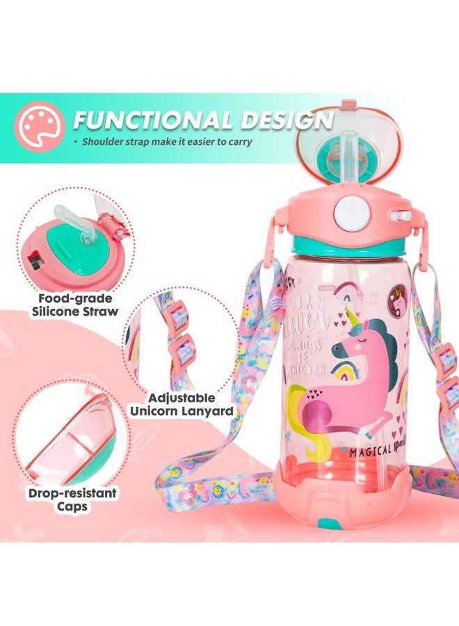 YOYTOO Kids Water Bottle with Straw & Strap for School Kids Girls Boys, 22oz BPA Free Child Drinking Water Bottle One-Click-Open Leak-Proof Locking Flip Lid for Back to School Sport Travel - Image 2