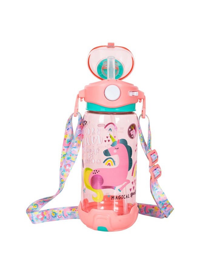 YOYTOO Kids Water Bottle with Straw & Strap for School Kids Girls Boys, 22oz BPA Free Child Drinking Water Bottle One-Click-Open Leak-Proof Locking Flip Lid for Back to School Sport Travel - Image 1