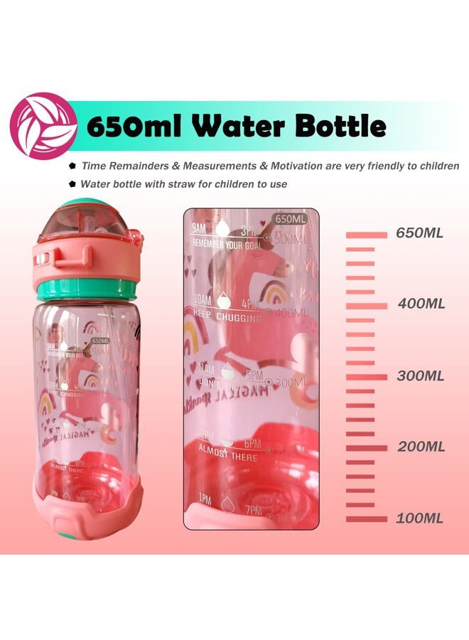 YOYTOO Kids Water Bottle with Straw & Strap for School Kids Girls Boys, 22oz BPA Free Child Drinking Water Bottle One-Click-Open Leak-Proof Locking Flip Lid for Back to School Sport Travel - Image 5