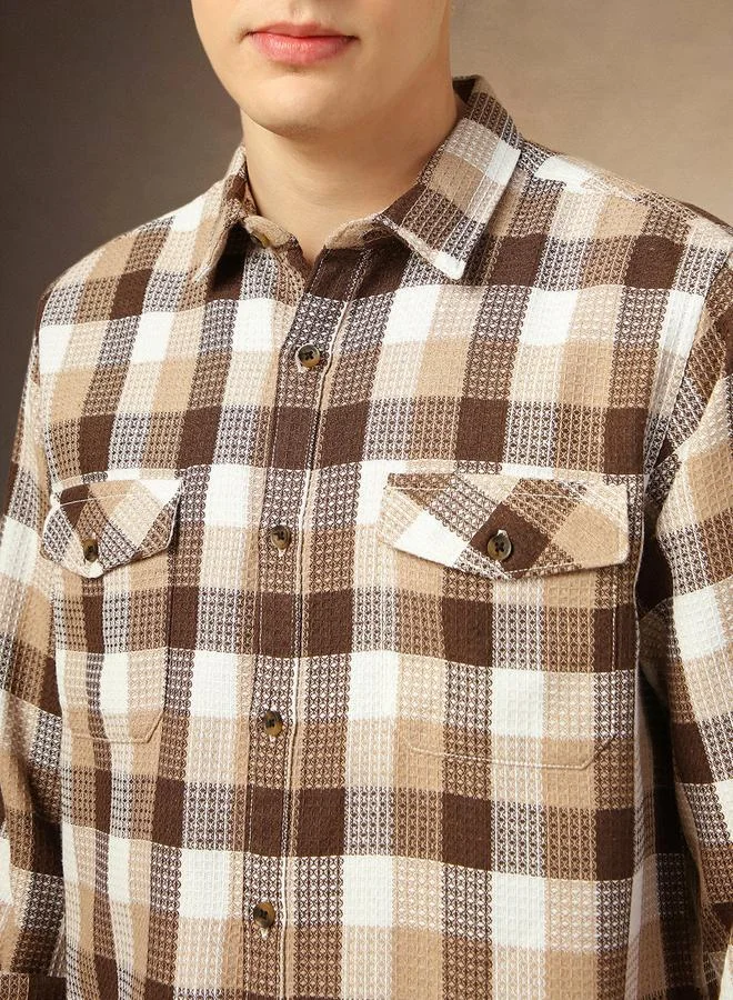 Dennis Lingo Men's Multicolour Polyester Blend Solid Textured Relaxed Shirt