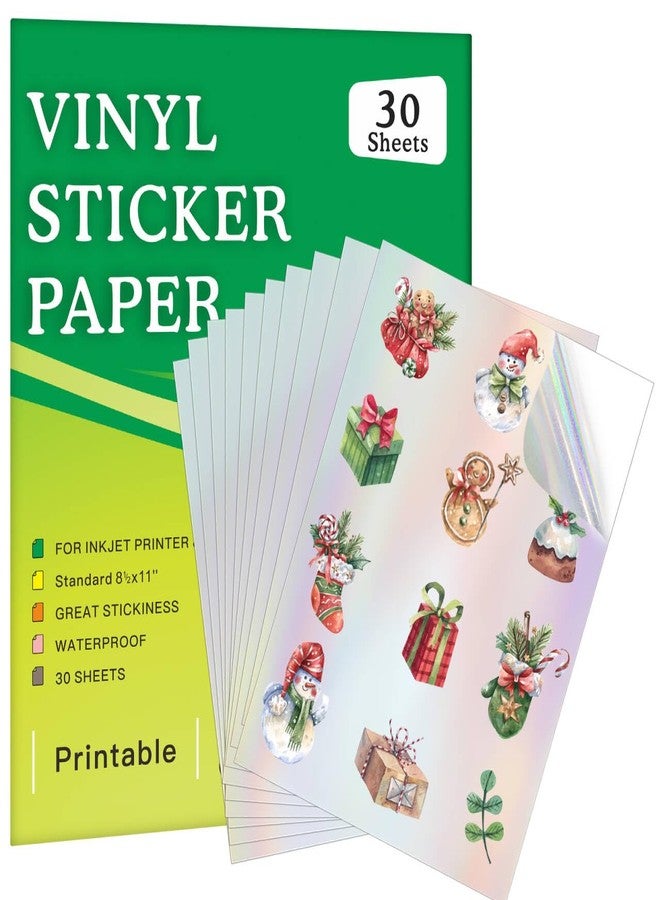Aevdor 30 Sheets Premium Holographic Printable Vinyl Sticker Paper for Inkjet Printer, 8.5x11" Holographic Printer Paper Waterproof, Dries Quickly, Vivid Colors, Tear Resistant, Great for Cutting Machines - Image 1