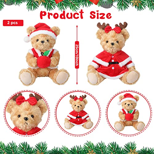 Harrycle 2 Pcs Christmas Bear Plush Animal Toys 10 Inch Cute Santa Hat Stuffed Red Vest Bear Dolls Gifts for Girls Women Xmas Holiday Birthday Party Decoration - Image 5