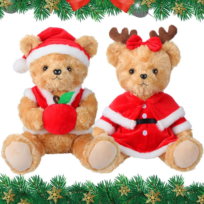 Harrycle 2 Pcs Christmas Bear Plush Animal Toys 10 Inch Cute Santa Hat Stuffed Red Vest Bear Dolls Gifts for Girls Women Xmas Holiday Birthday Party Decoration - Image 3