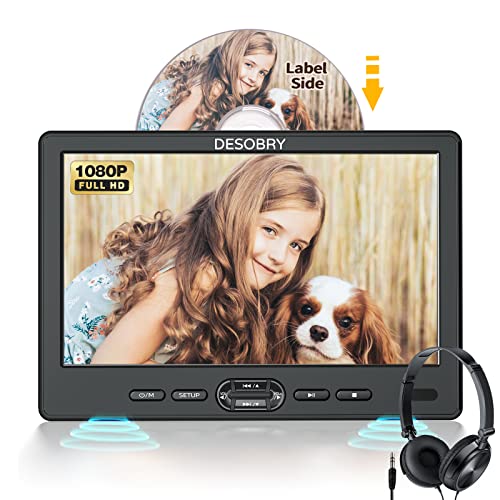 DESOBRY 105 Car DVD Player with Headrest Mount Portable DVD Player for Car with Headphone SuctionType Disc inSupport 1080P VideoHDMI InputUSBSD Card ReaderAV inOutLast MemoryRegion Free - Image 1