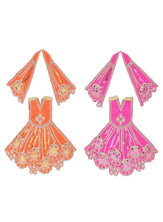 Aditri Creation Set of 2 Durga Devi MATA Dress poshak vastra Cloth lehanga Chunari for God Idol Statue for Home Temple Pooja Item Indian Traditional Festival Navratri Special Dress(Size:-3")(Orange and Pink) - Image 1