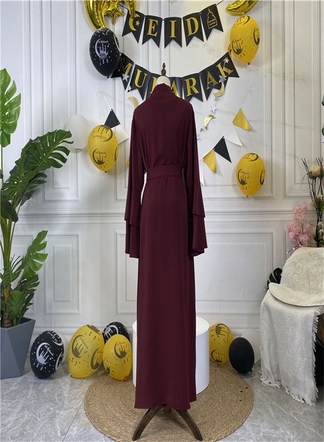 Loquat Double Layer Sleeve Pocket Fashionable Muslim Cardigan Robe Abaya - Image 2