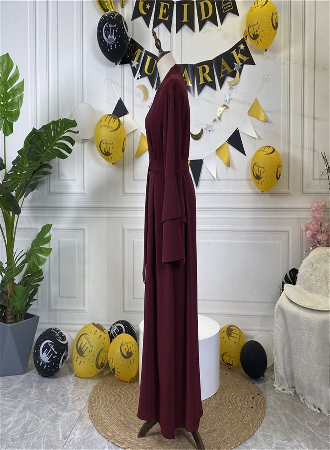 Loquat Double Layer Sleeve Pocket Fashionable Muslim Cardigan Robe Abaya - Image 3
