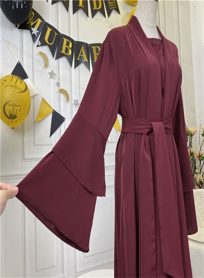 Loquat Double Layer Sleeve Pocket Fashionable Muslim Cardigan Robe Abaya - Image 1