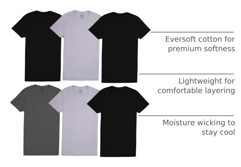 FRUIT OF THE LOOM تي شيرت بجيوب بأكمام قصيرة للرجال من فواكه النسيج، 6 ألوان متنوعة، كبير جداً، 6 قطع (عبوة من 1) - Image 4