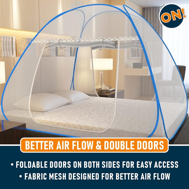 KOLAR Supreme On Double Bed Mosquito Net, King-Size (6.5 Feet X 6.5 Feet) Premium Machardani, Strong and Durable, 30 GSM, Tent Type, Foldable, Corrosion Resistant-Parent (King Bed, Blue) - Image 3
