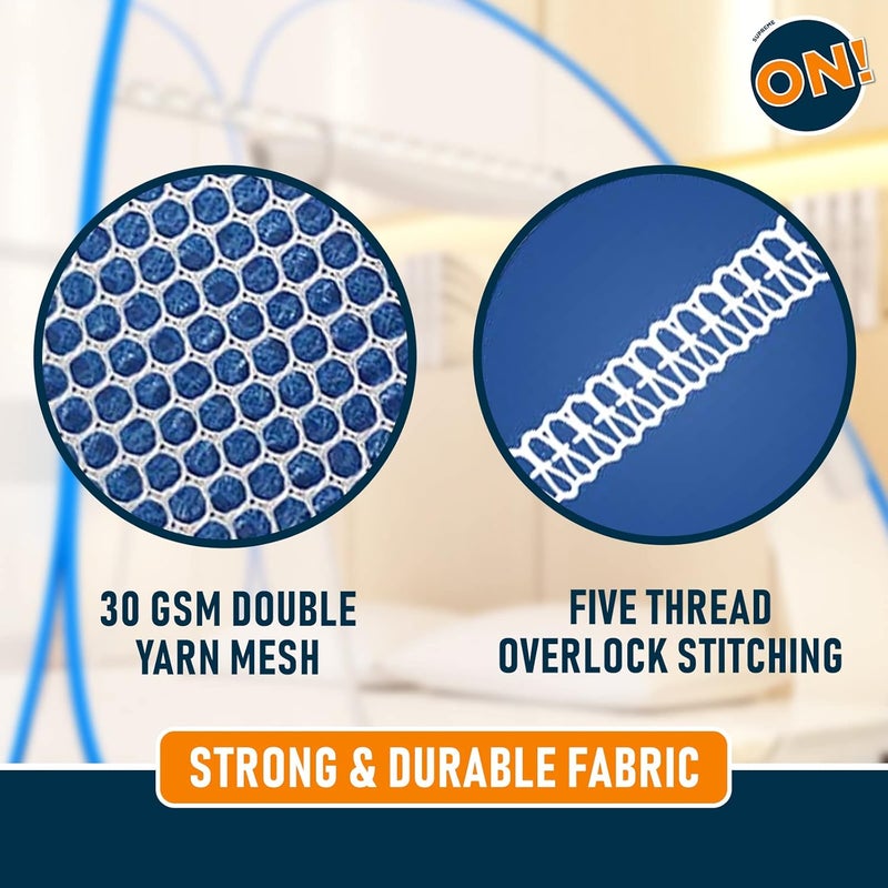 KOLAR Supreme On Double Bed Mosquito Net, King-Size (6.5 Feet X 6.5 Feet) Premium Machardani, Strong and Durable, 30 GSM, Tent Type, Foldable, Corrosion Resistant-Parent (King Bed, Blue) - Image 5