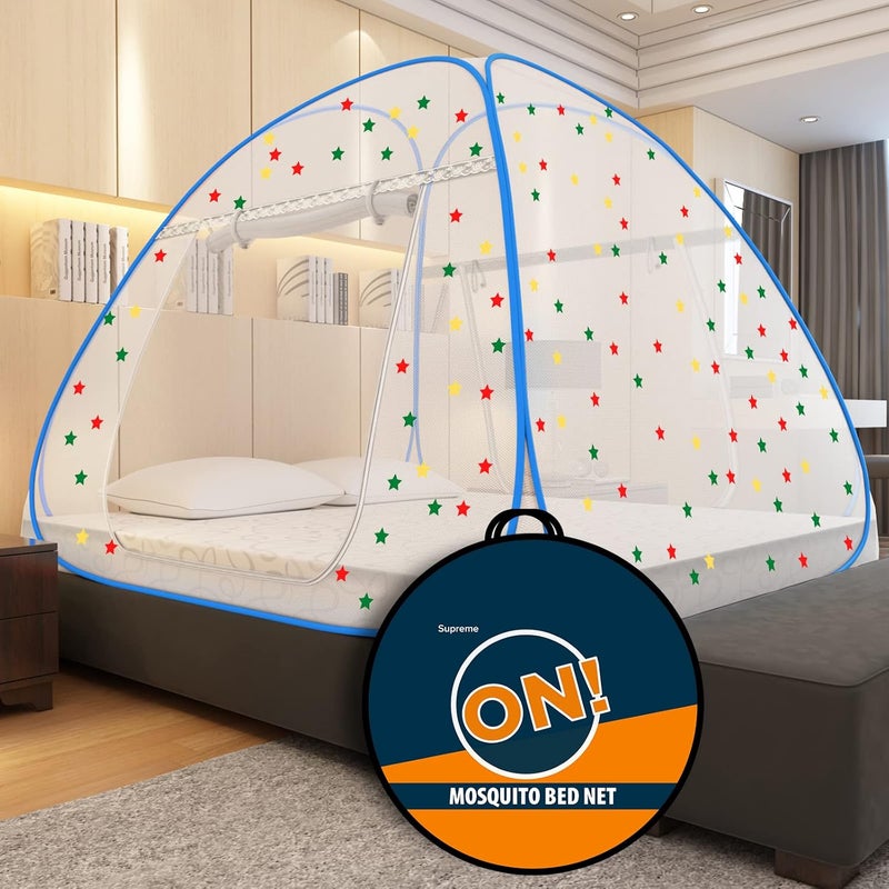KOLAR Supreme On Double Bed Mosquito Net, King-Size (6.5 Feet X 6.5 Feet) Premium Machardani, Strong and Durable, 30 GSM, Tent Type, Foldable, Corrosion Resistant-Parent (King Bed, Blue) - Image 1