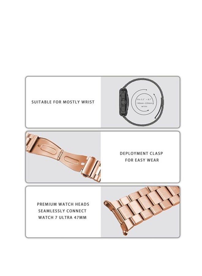 Solid Metal Watch Band for Watch 8/SE ,42/44/45/46/49mm Bands, Classical Stainless Steel No Gap Curved End Watch Strap with Butterfly Buckle Replacement Bracelet for Women Men -Rose Gold - Image 2