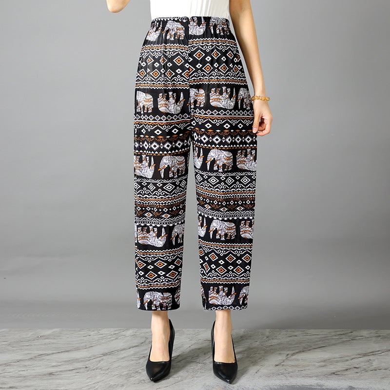 Summer Womens Ice Silk Pants Middle-aged and Elderly Loose Casual Home Pants Elacto Plus Fat Mother Pants Square Sports No.37 Cropped Straight Pants 