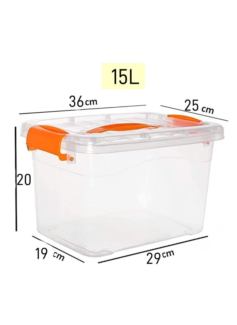 Generic 2pcs Plastic Storage Boxes, 15L Clear Stackable Containers With Lockable Lids, Clear Plastic Organizer – Transparent Box Storing Toys, Shoes, Kitchen Items, Snacks, Tools, Medicine  - Image 2