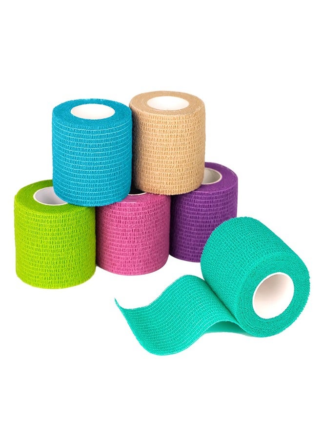 FriCARE Self Adhesive Bandage Wrap, Medical Tape in First Aid Kit, Cohesive Bandages for Wounds Sport Vet, 2 Inches X 5 Yards 6 Rolls, Rainbow - Image 1