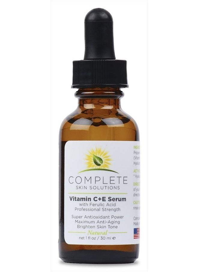 Complete Skin Solutions - Natural Vitamin CE Serum - 1 oz With Ferulic,Hyaluronic Acid, Vitamin C 15% - Wrinkles, Anti-Aging, Photo Protection On The Skin's Surface Made In USA - Image 1