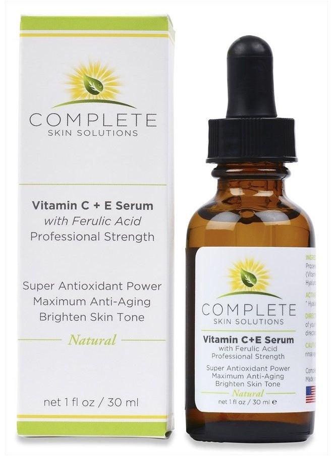 Complete Skin Solutions - Natural Vitamin CE Serum - 1 oz With Ferulic,Hyaluronic Acid, Vitamin C 15% - Wrinkles, Anti-Aging, Photo Protection On The Skin's Surface Made In USA - Image 1
