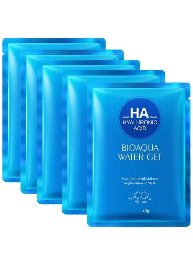 BIOAQUA Hyaluronic Acid Moisturizing Replenishment Facial Mask HA Reduces Acne Deep Cleanse 30g (5 Pack)  - Image 1