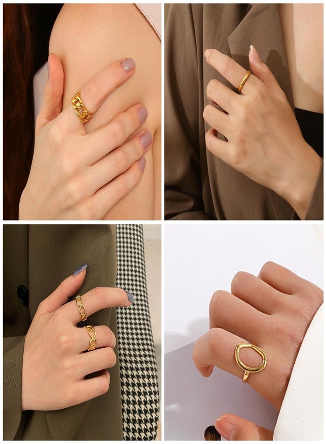RINHOO Gold Chunky Rings Set for Women Braided Twisted Round Rings Adjustable Stackable Open Rings Band Statement Jewelry (16pcs) - Image 3