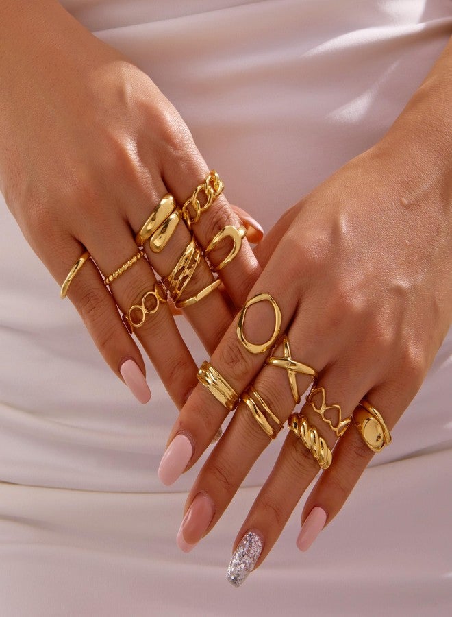 RINHOO Gold Chunky Rings Set for Women Braided Twisted Round Rings Adjustable Stackable Open Rings Band Statement Jewelry (16pcs) - Image 4