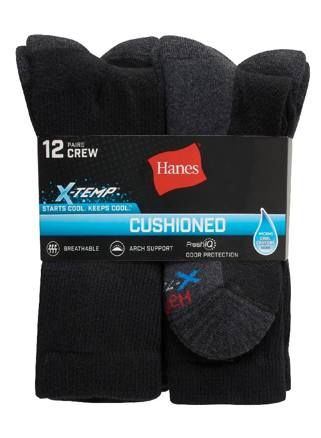 Hanes Hanes mens X-temp Cushioned Crew 12-pair Pack, Available in Big & Tall Casual Sock, Black, 12 14 US  - Image 2