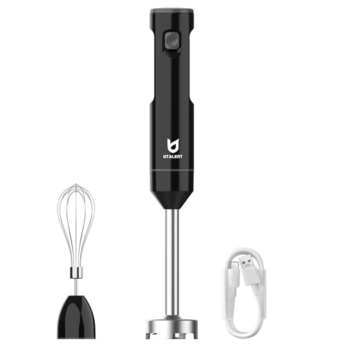 UTALENT Cordless Hand Blender, UTALENT Variable Speed Immersion Blender handheld Rechargeable, with USB-C Charging Cable, Egg Whisk, for Smoothies, Milkshakes, Hummus and Soups – Black - Image 1