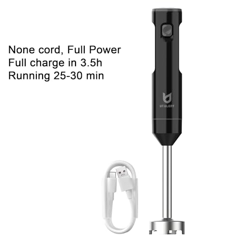 UTALENT Cordless Hand Blender, UTALENT Variable Speed Immersion Blender handheld Rechargeable, with USB-C Charging Cable, Egg Whisk, for Smoothies, Milkshakes, Hummus and Soups – Black - Image 2