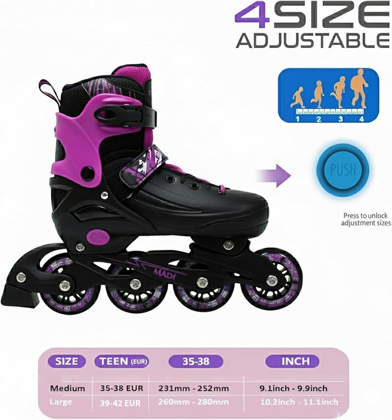 OVERS LED Adjustable Inline Skates for Kids & Youth - Black/Pink - Image 4