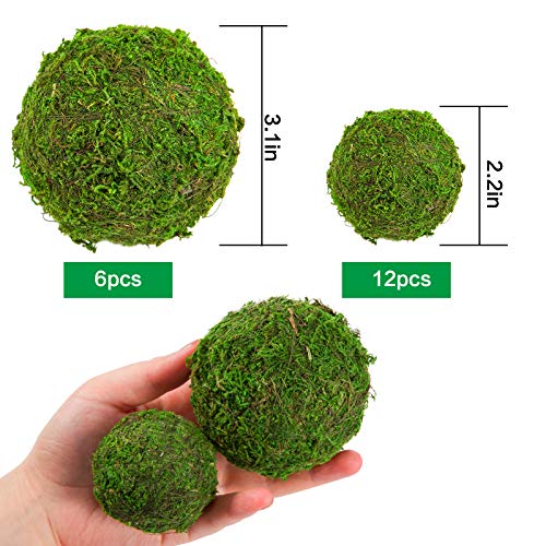 Biubee 18 Pack Decorative Faux Dried Moss Balls- 6pcs 3.1" Artificial Green Plant Mossy Globes+ 12pcs 2.2" Handmade Sphere Moss Gift for Home Dough Bowl Vase Chinoiserie Decors Party Wedding Display - Image 4