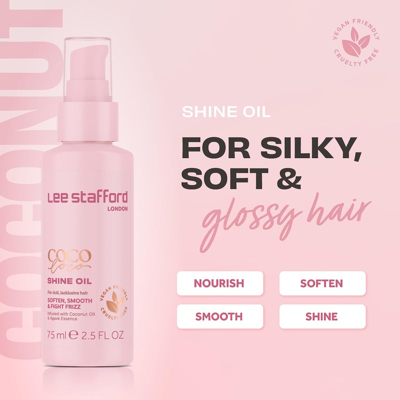 Lee Stafford Shine Hair Oil | Coco Loco Collection - Best Nourishing, Anti Frizz Styling Oil for Dry & Damaged Hair, Adds Moisture and Shine to Dull Strands, After Blowout Serum, 1.7 Fl Oz - Image 2