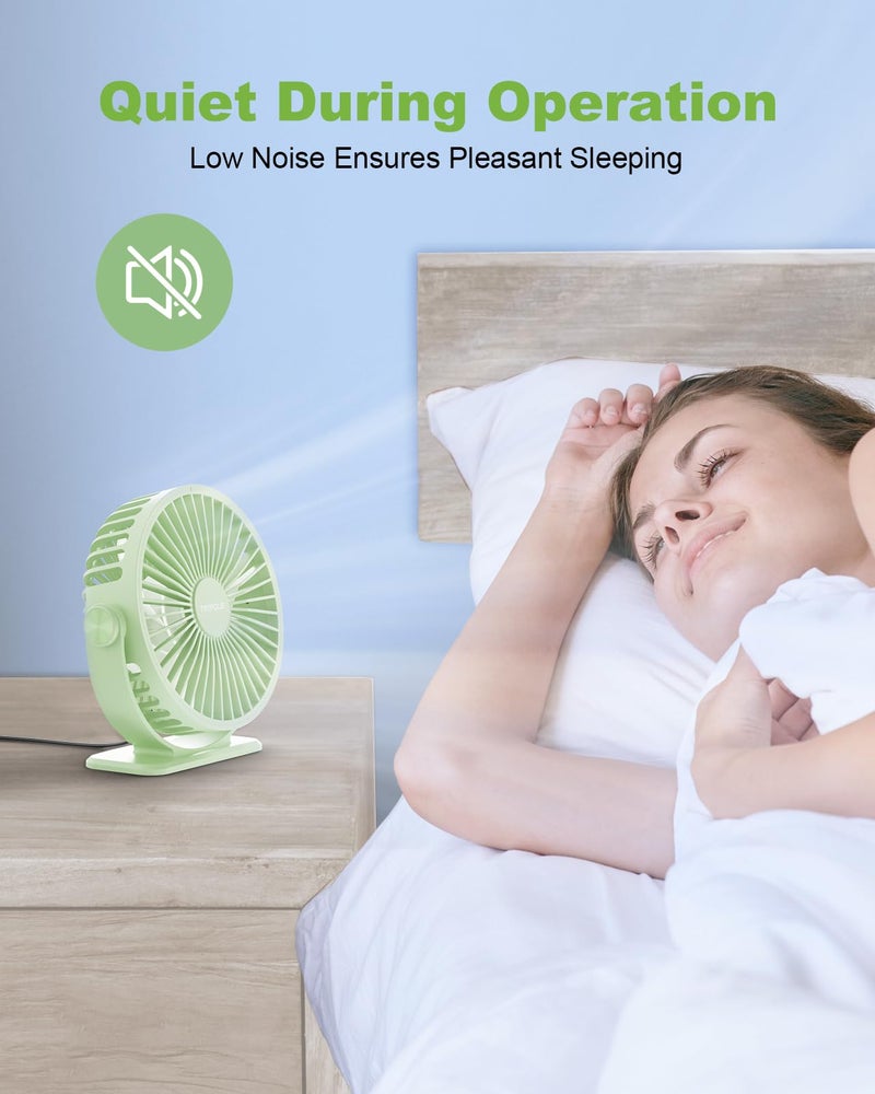 TriPole USB Desk Fan Mini Portable Fan, 3 Speeds Strong Breeze Small Electric Fans, 360Â° Rotation Quiet Plug In Personal USB Fans for Desktop Bedroom Office Table Travel Cruise, Green, 4.5in - Image 4