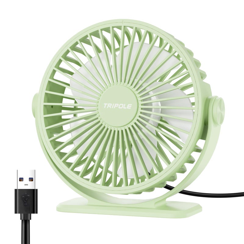 TriPole USB Desk Fan Mini Portable Fan, 3 Speeds Strong Breeze Small Electric Fans, 360Â° Rotation Quiet Plug In Personal USB Fans for Desktop Bedroom Office Table Travel Cruise, Green, 4.5in - Image 1