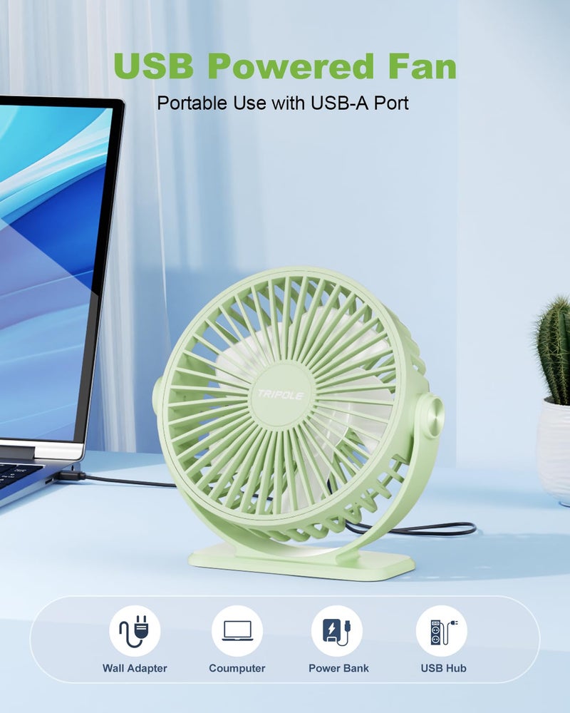 TriPole USB Desk Fan Mini Portable Fan, 3 Speeds Strong Breeze Small Electric Fans, 360Â° Rotation Quiet Plug In Personal USB Fans for Desktop Bedroom Office Table Travel Cruise, Green, 4.5in - Image 2