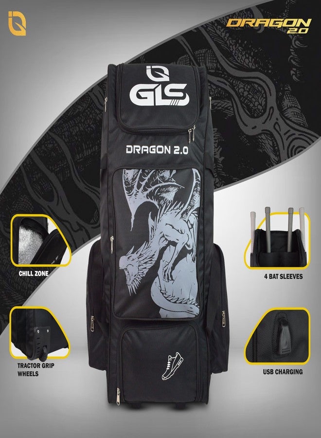 GLS Dragon 2.0 Duffle Cricket Bag with 4 Bat Sleeve and Shoe Compartment (Black, Backpack) - Image 3