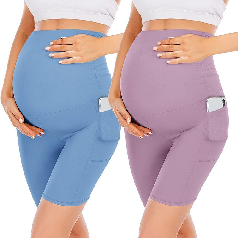 Zi Zhu Pin Pai Women's High Waist Maternity Capri Pants with Pockets - Comfortable Fitness Yoga Leggings for Pregnancy - Image 4