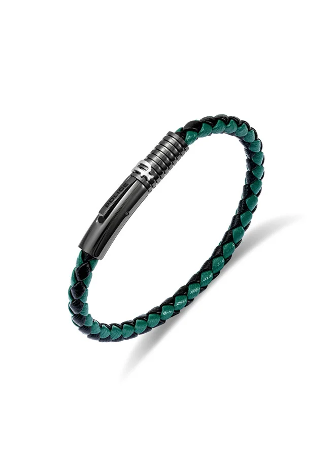 بوليس Modish Green & Black Leather Straps Bracelet for Men