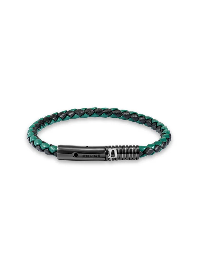 بوليس Modish Green & Black Leather Straps Bracelet for Men