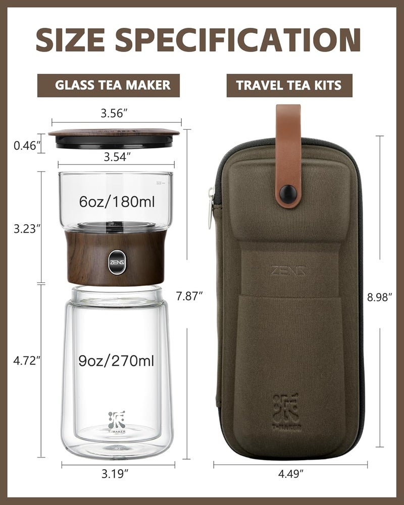 Zens Modern One Touch Tea Maker, Glass Teapot with Infuser for Loose Leaf Tea Diffusers, Mess-Free Smart Pouring with Insulated Mug and Portable Tea Kits for Tea Lover Gifts - Image 5