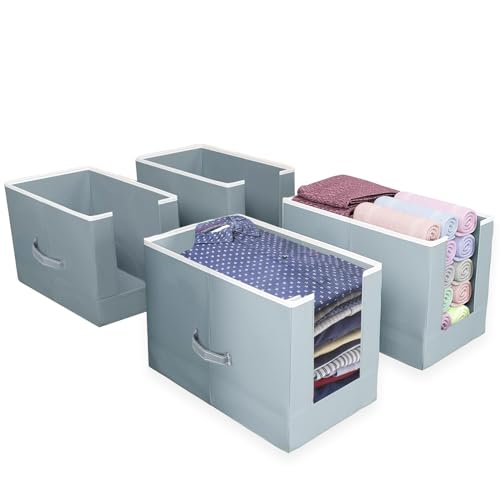 LAXIS® 4 Pcs Non-Woven Shirt Stacker, Organizer for Wardrobe, Clothes Organizer, Grey Color & Foldable, Closet & Wardrobe Organizer, Dress Collapsible, Foldable Cupboard Storage Box Size 40x20x25Cm - Image 1