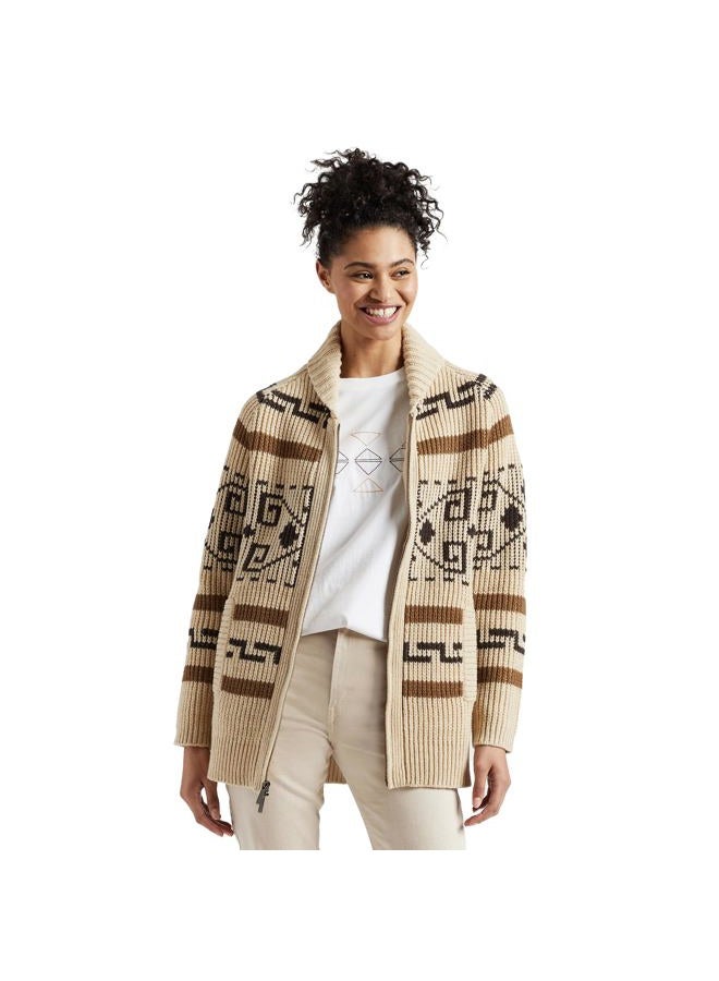 Pendleton , Women's Long Westerley Cardigan, Tan/Brown, Small - Image 1