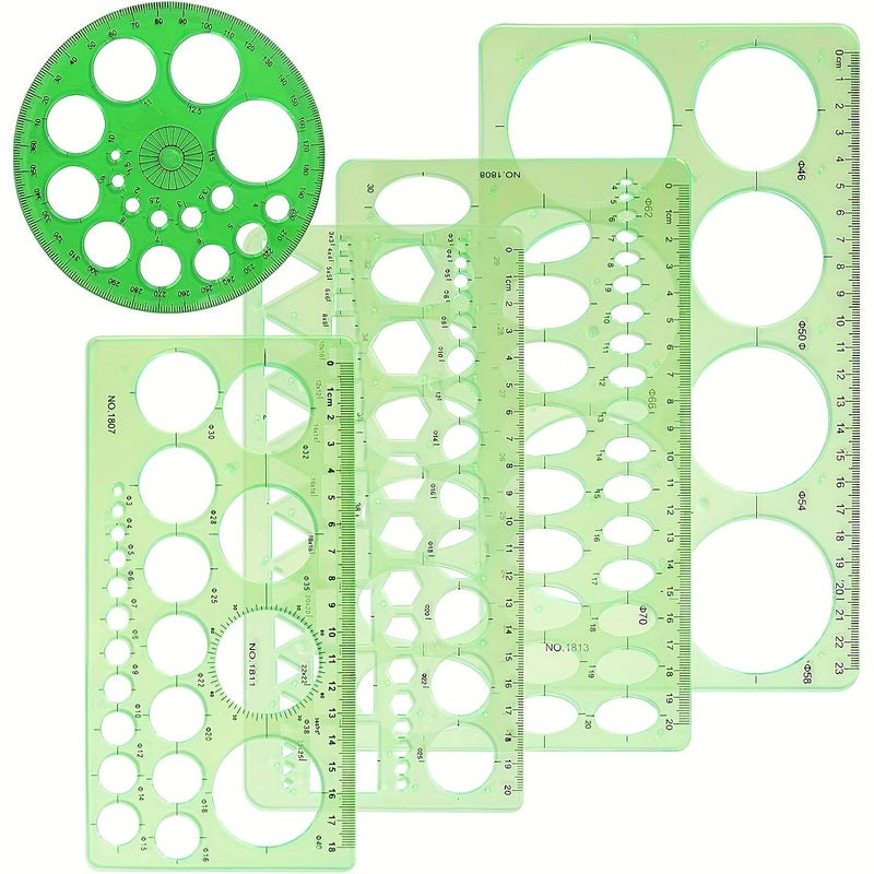 5pcs Drawing Template Set Circle Oval Triangle Polygon Geometric Ruler Stencil For Office School Supplies - Image 1