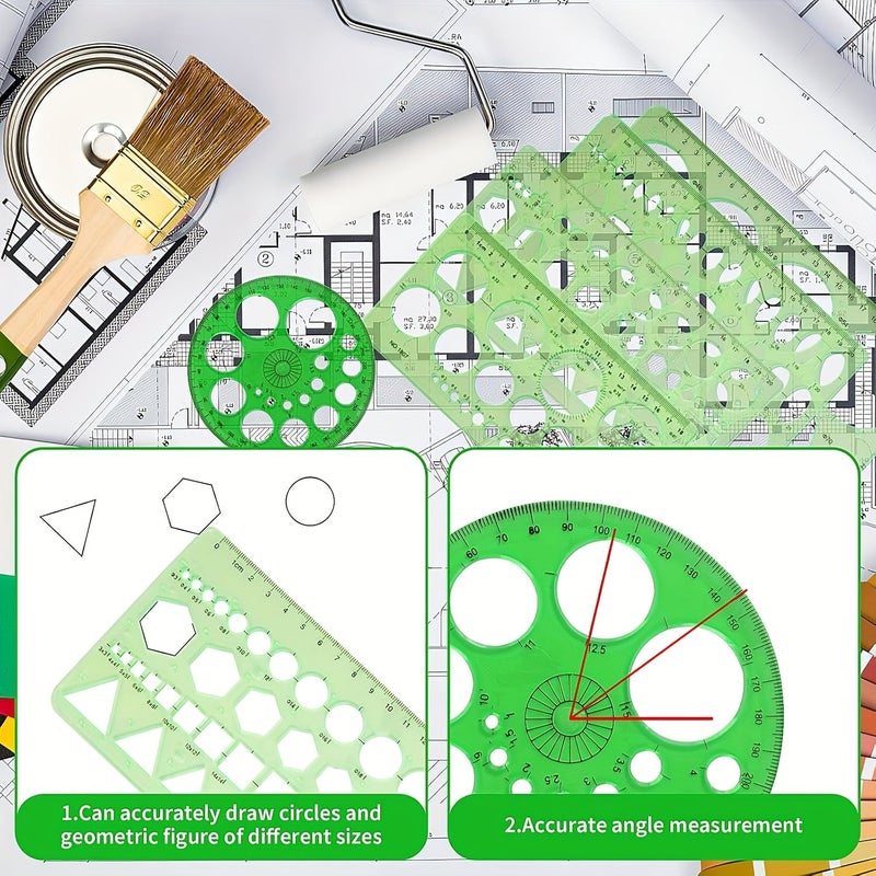 5pcs Drawing Template Set Circle Oval Triangle Polygon Geometric Ruler Stencil For Office School Supplies - Image 3