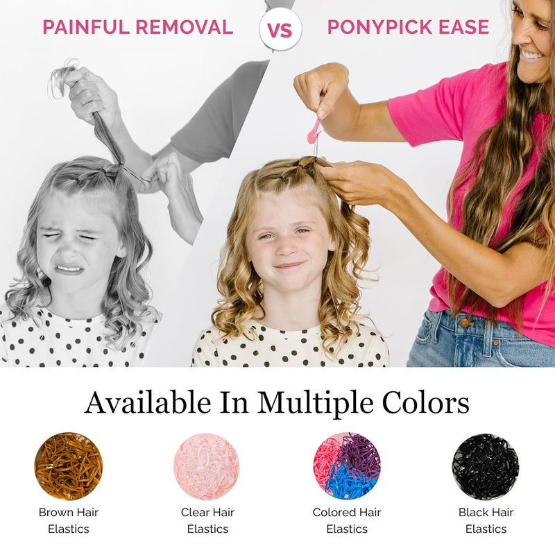 Pony Pick THE Hair Elastic Rubber Bands Cutter - Easy To Use, Pain-Free, No Hair Damage - Ponytail Tool for Kids & Toddlers (3 Packs & 50 Brown Elastics) - Image 2