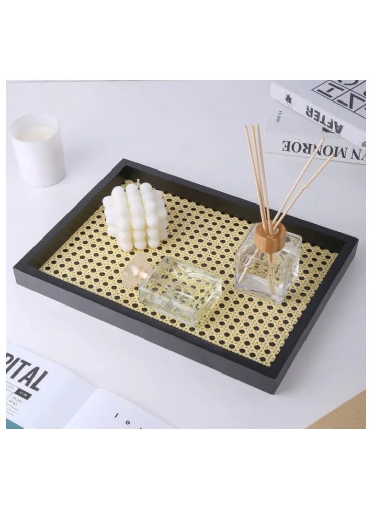 مستطيل الروطان صينية ، صينية خشبية سوداء سلة - Image 3