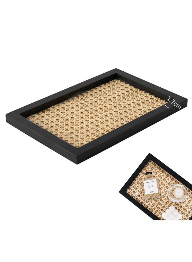 مستطيل الروطان صينية ، صينية خشبية سوداء سلة - Image 1