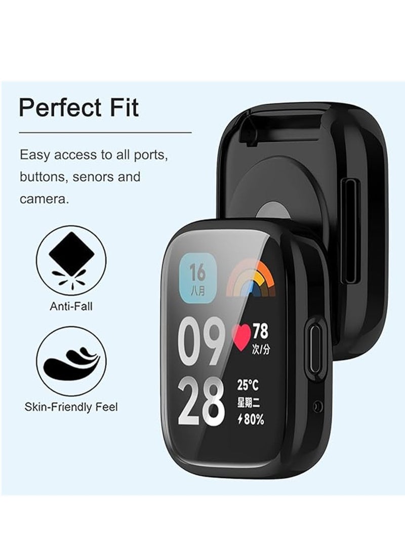 SYOSI Screen Protector, Compatible for Xiaomi Redmi Watch 3, Watch 3 Active, Full Coverage Plated Watch Protective Cover Case with Tempered Glass Bumper Shell Cover, 2 Pcs, Black+Transparent  - Image 2