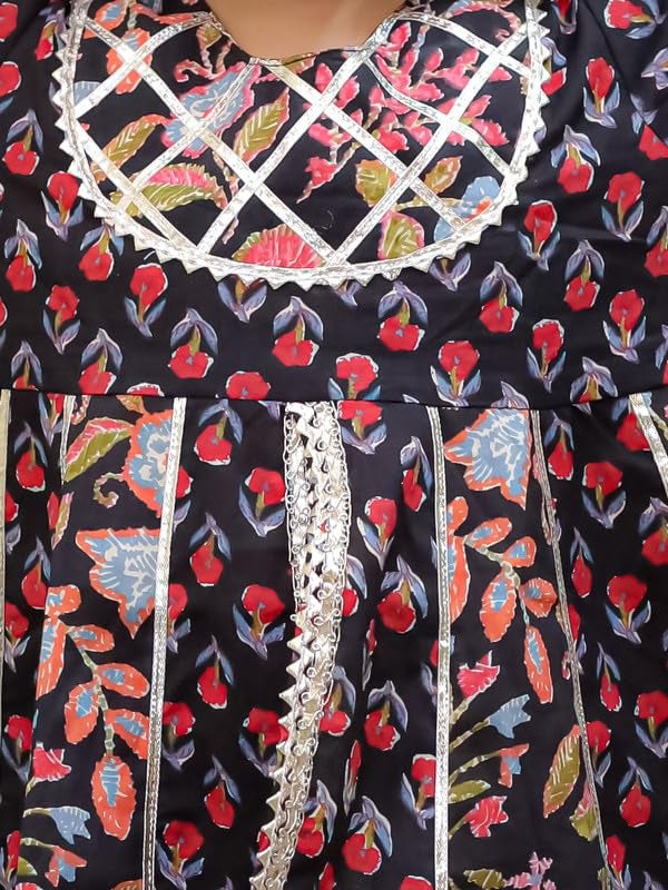 superminis Girls Cotton Floral Printed Gotta Work 3/4 Sleeves Flared Design Kurti & Sharara Set (12-18 Months, Black) - Image 5